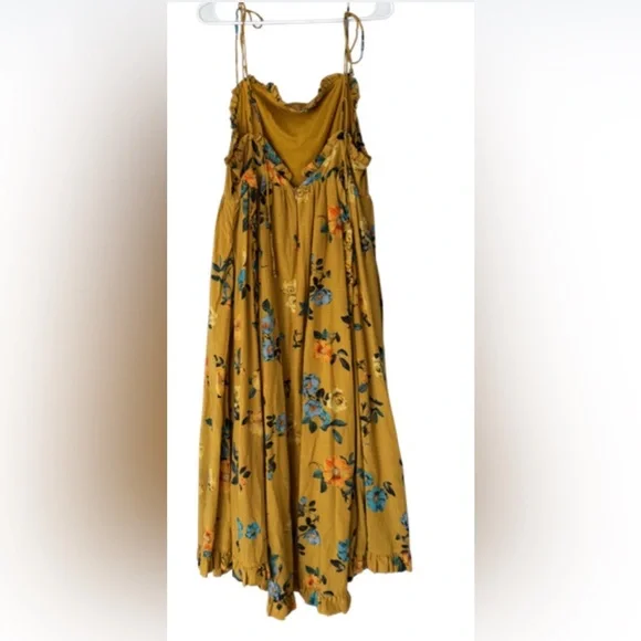Anthropologie Maeve Maxi Dress High-Low Pleated Boho Yellow Floral Sz 14 - Picture 6 of 9